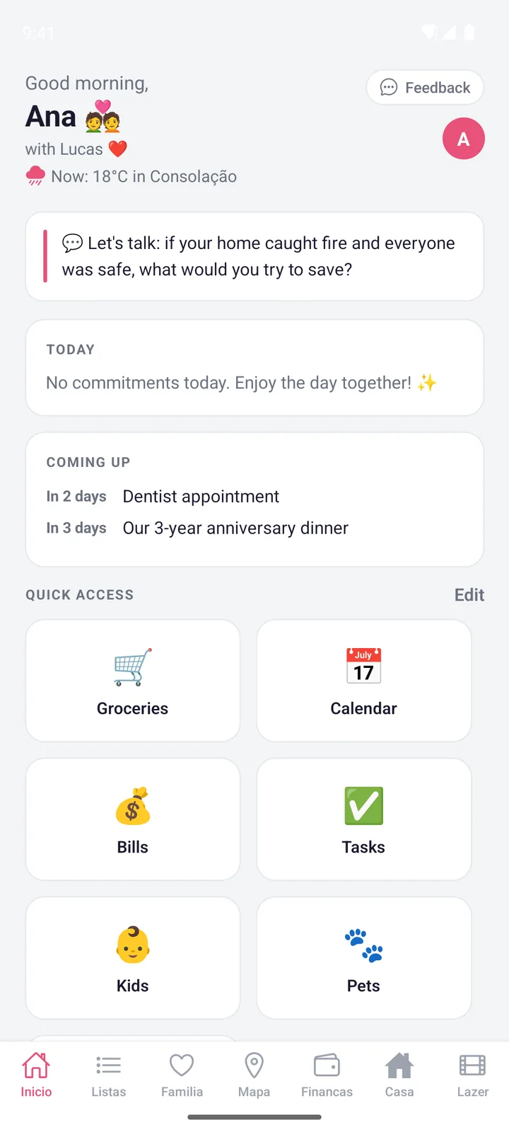 WeHome screen: Home