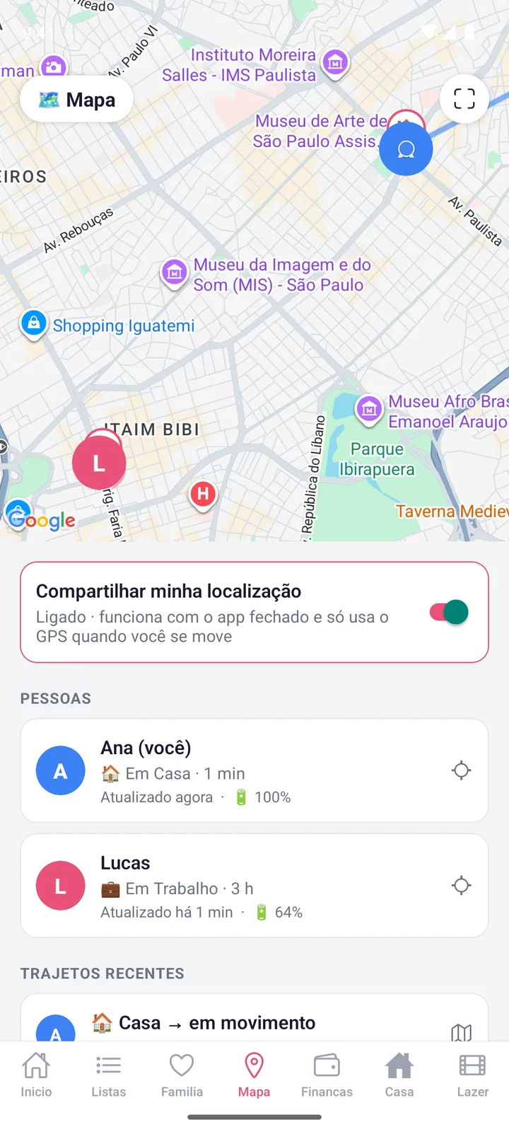 Tela do WeHome: Mapa do casal
