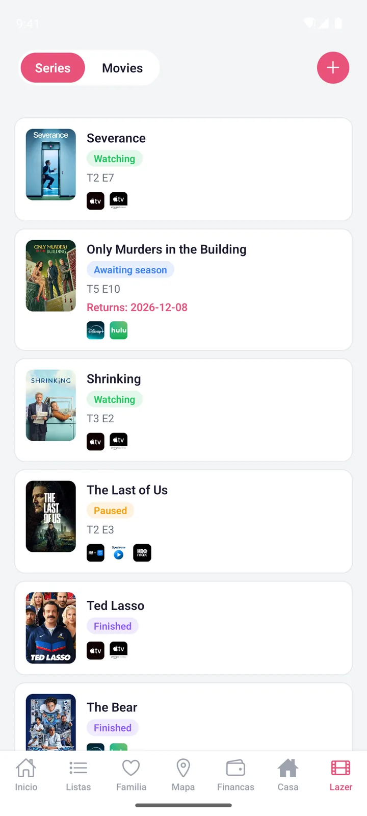 WeHome screen: Shows and movies